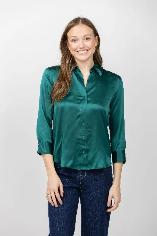 L'AGENCE Dani 3/4 Sleeve Blouse in Ocean Teal Loose Oversized Blouse