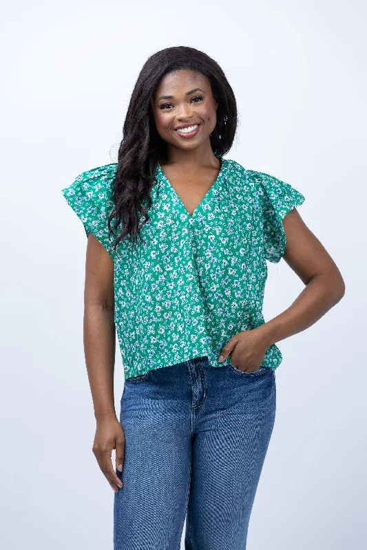 Trovata Clover Blouse in Spirulina Flower Peter Pan Collar Blouse