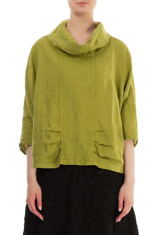 Cowl Neck Golden Lime Linen Blouse Drape Neck Blouse