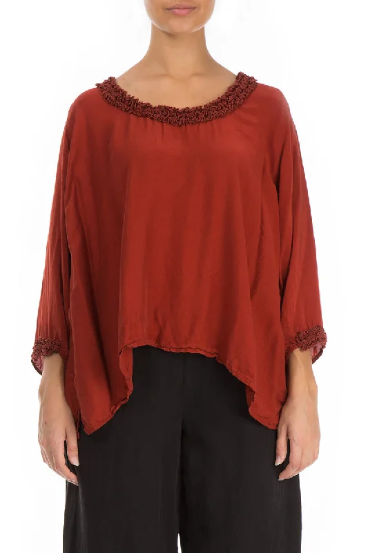 Romantic Brick Silk Bamboo Blouse Casual Relaxed Blouse