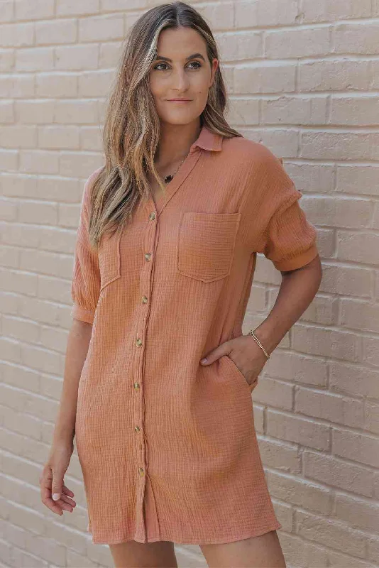 Collared Neck Mini Dress with Pockets Stylish Floral Print Mini Dress