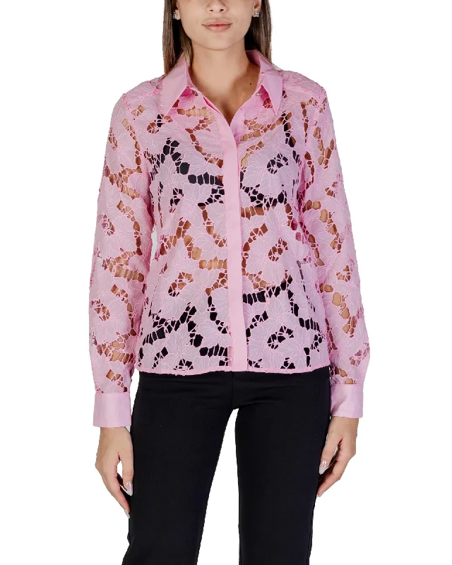 Morgan De Toi  Women's Lace Blouse Pink Sweetheart Neck Blouse