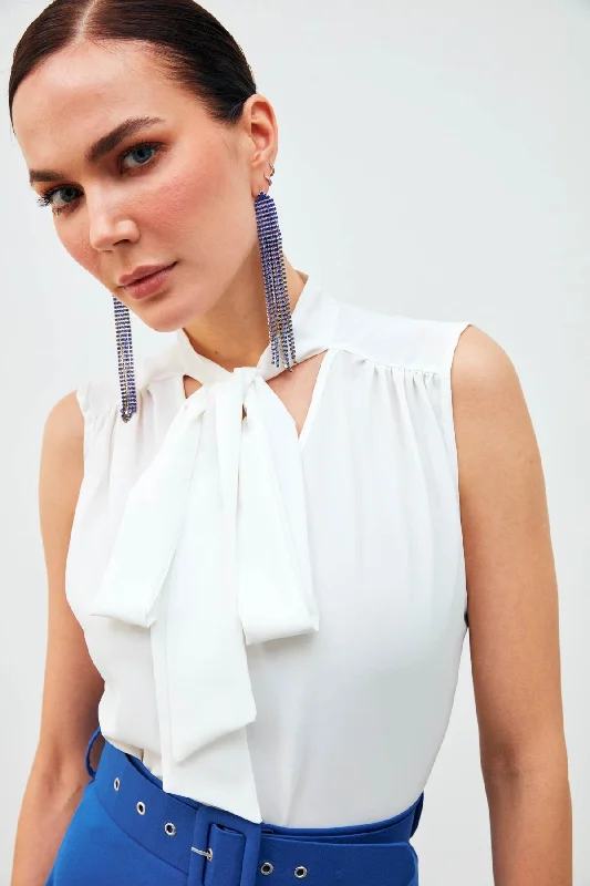 Sleeveless Blouse with Scarf - white Everyday Stylish Blouse