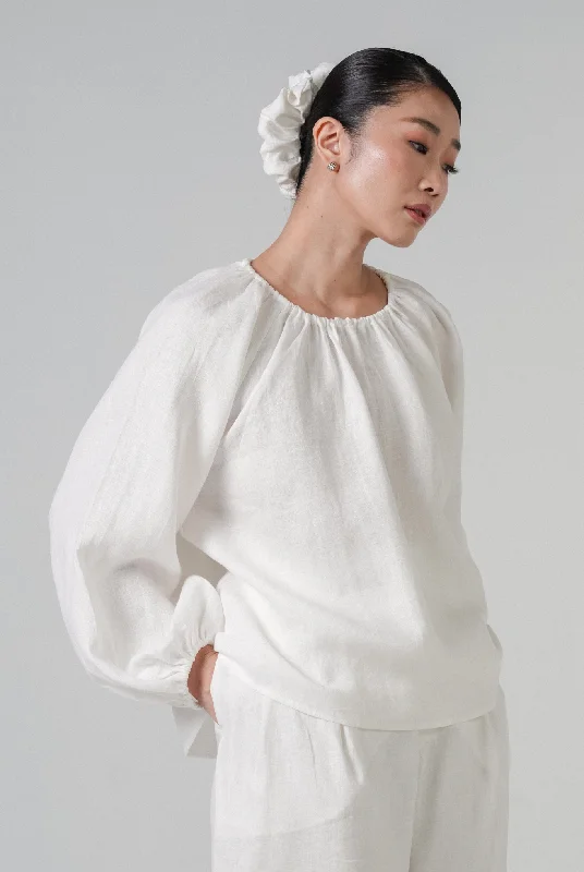 Cloud Linen Blouse in White Puff Sleeve Blouse