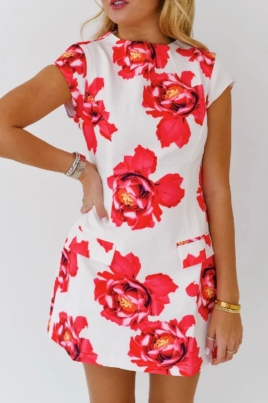 Taylor Floral Boat Neck Mini Dress-Red Cozy Cowl Neck Mini Dress