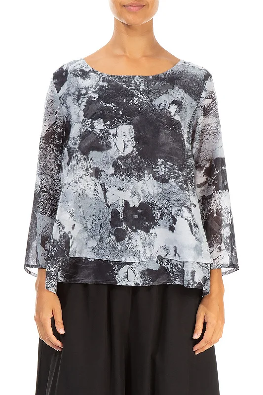 Layered Marble Silk Cotton Blouse Casual Relaxed Fit Blouse