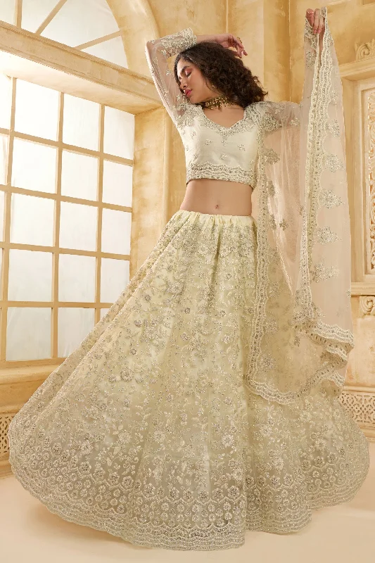 Off White Embroidered Designer Lehenga Choli With Blouse Lightweight Linen Blouse