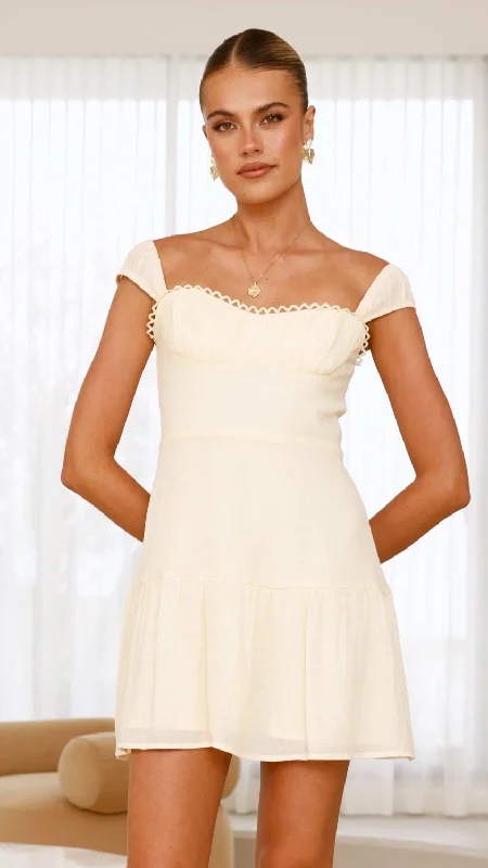 Pascah Mini Dress - Yellow Elegant Mini Dress with Ruffles