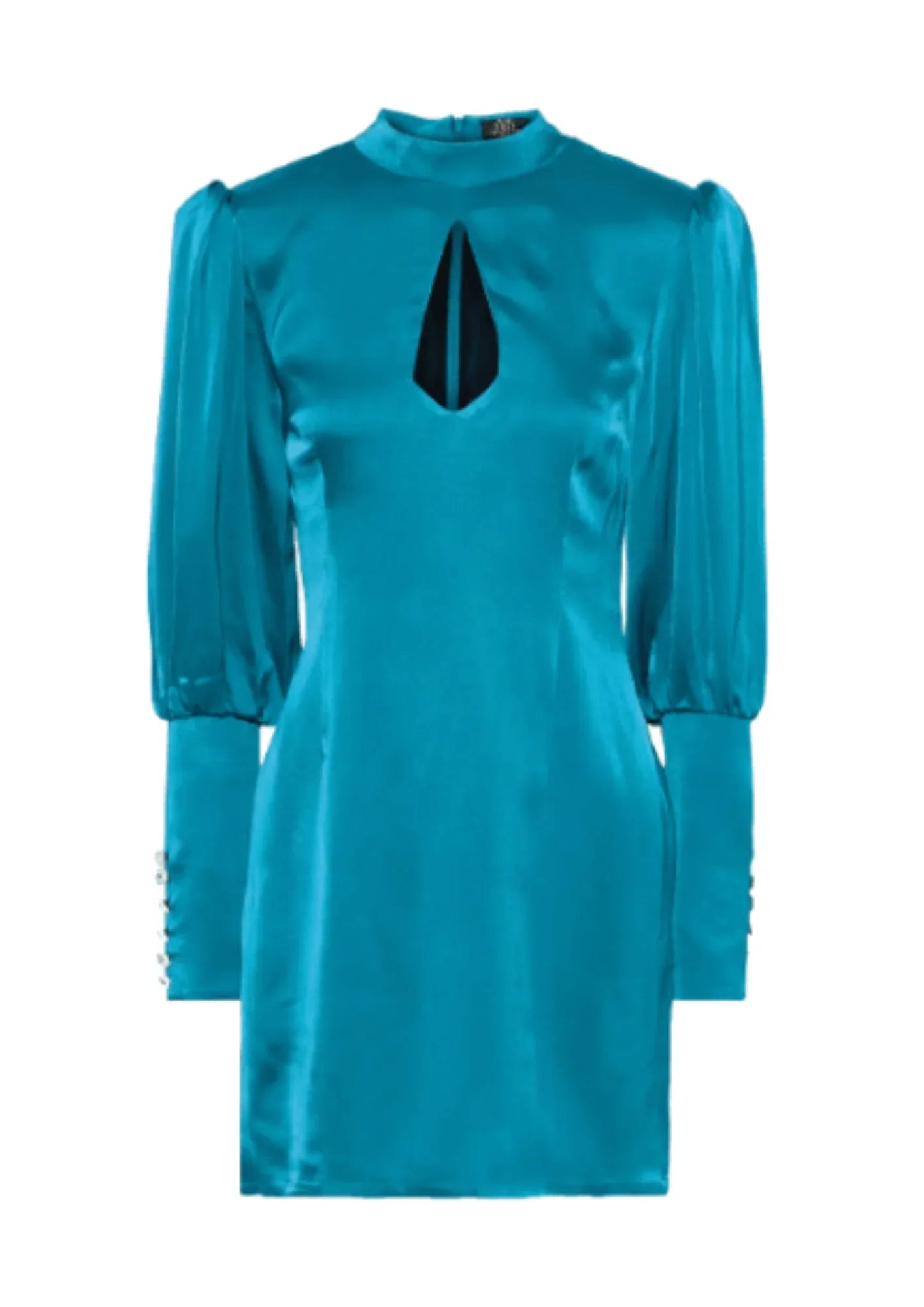 TURQUOISE SATIN-CREPE MINI DRESS Modern Satin Mini Dress
