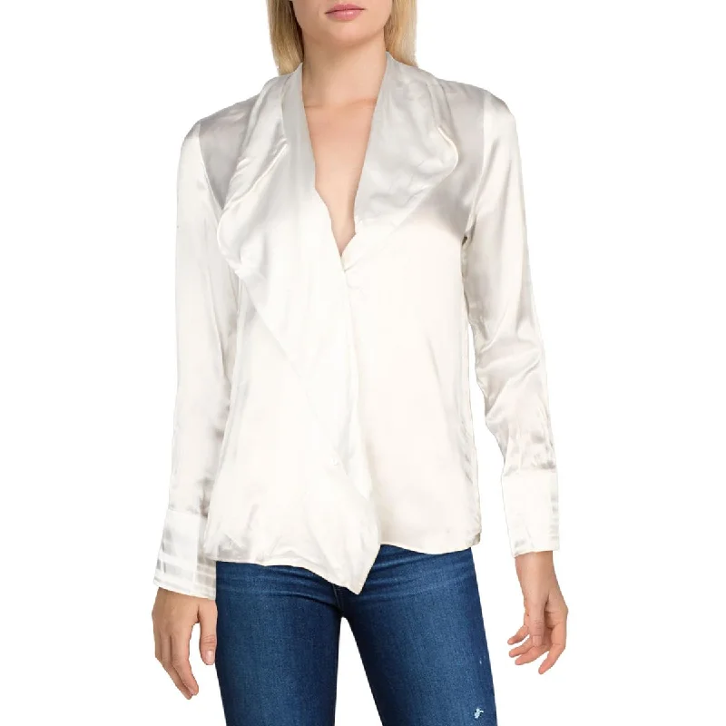 Jaslynn Womens Silk Open Collar Blouse Double-Layered Blouse