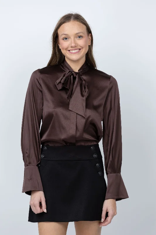 Alice + Olivia Lloyd Button Down Blouse in Espresso Classic Striped Blouse