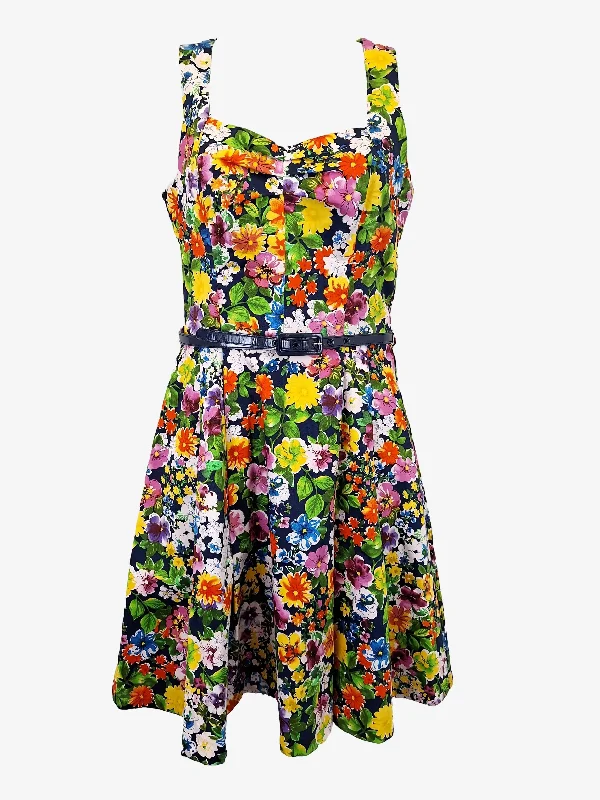 Review Vibrant Summer Belted A-line Mini Dress Size 8 Cozy Ruched Mini Dress