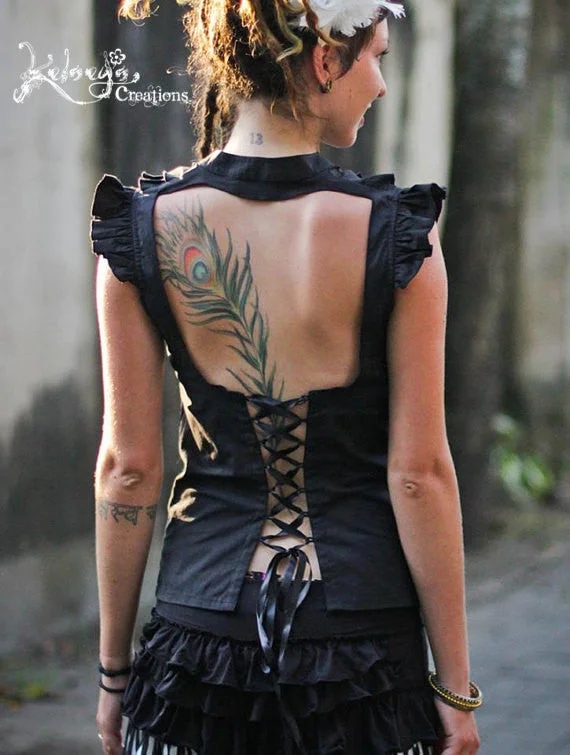 Womens Top - Steampunk, Blouse, Ruffle Collar, One Size Fits All, Open Back, Lace up back, Burning Man, Boho, Victorian Era, Lucy Lou Modern Oversized Blouse Womens Top - Steampunk, Blouse, Ruffle Collar, One Size Fits All, Open Back, Lace up back, Burning Man, Boho, Victorian Era, Lucy Lou Modern Oversized Blouse