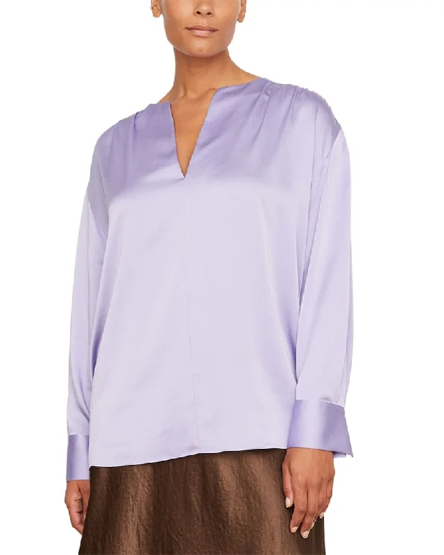 Vince Plus Smocked Blouse Silky Tunic Blouse