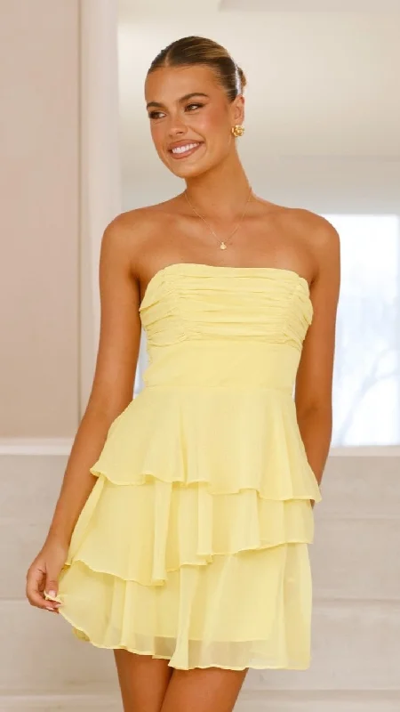 Alessia Mini Dress - Yellow Elegant Satin Lace Mini Dress