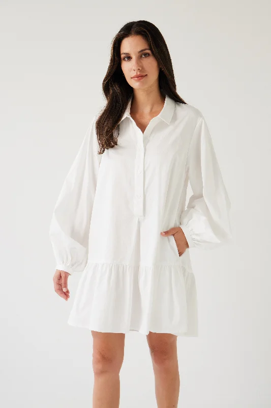 Tuesday the Label Flip Mini Dress - Porcelain Comfortable Ruffle Mini Dress