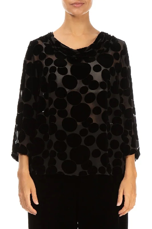 Cowl Neck Devoré Bubbles Black Silk Velvet Blouse Sleeveless Summer Blouse