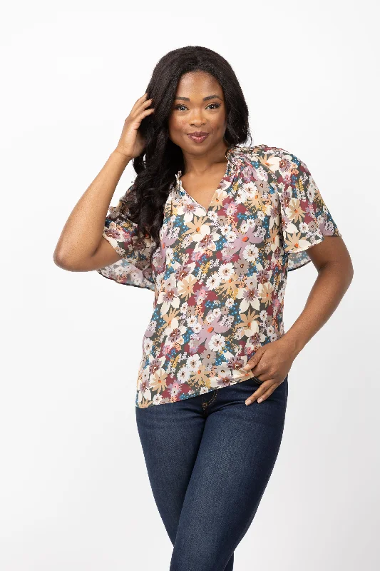 Gilner Farrar Arabella Blouse in Flower Power Feminine Puff Blouse