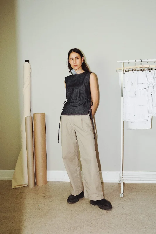 Puff and Pencil Tie Waist Blouse Airy Cotton Blouse