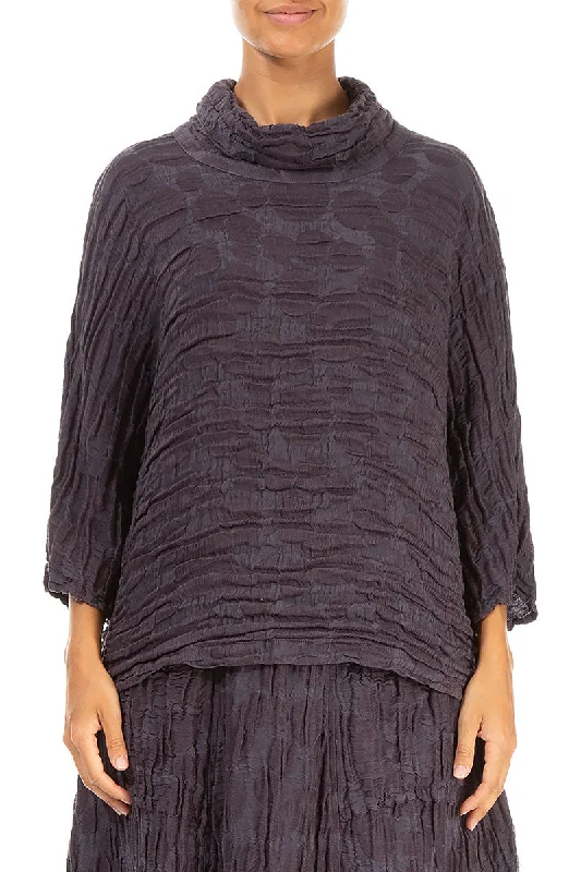 Cowl Neck Vintage Violet Circle Silk Linen Blouse Oversized Silk Blouse