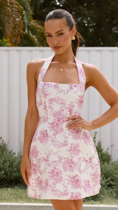 Mady Mini Dress - Pink Print Fashionable Mini Dress with Slits