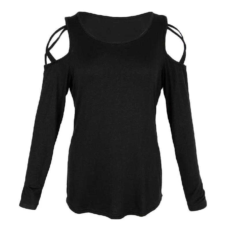 Maxbell Women Strappy Cold Shoulder Tops Long Sleeves T Shirt Blouse Loose Fit Tunic S Black-- Collared Crew Neck Turtle Neck Maxbell Women Strappy Cold Shoulder Tops Long Sleeves T Shirt Blouse Loose Fit Tunic S Black-- Collared Crew Neck Turtle Neck