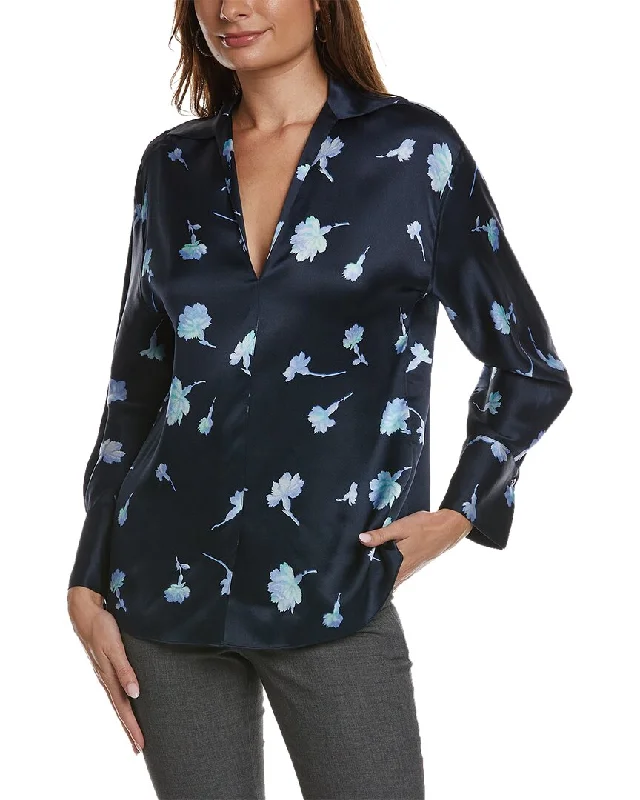 Vince Sea Carnation Shaped Collar Silk Blouse Pleated Collar Blouse
