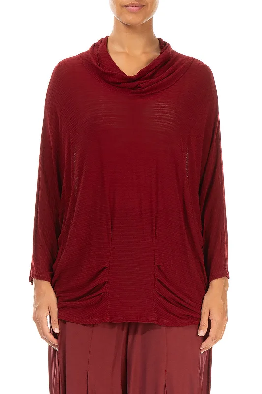 Cowl Neck Dark Red Viscose Blouse Modern Work Blouse