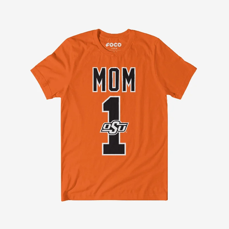 Oklahoma State Cowboys Number 1 Mom T-Shirt-- Beaded Sequined Faux Fur