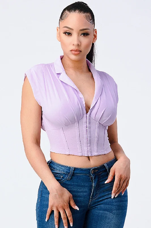 Luxe Collared V-neck Contrast Blouse Top Oversized Silk Blouse