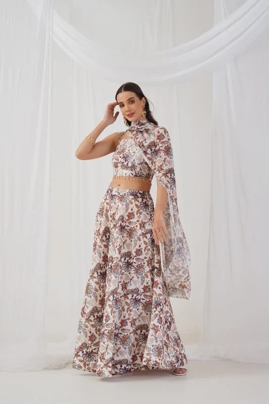 Printed Beads & Stones Ready To Wear Lehenga & Blouse With Dupatta Ivory - Rasiya Everyday Stylish Blouse