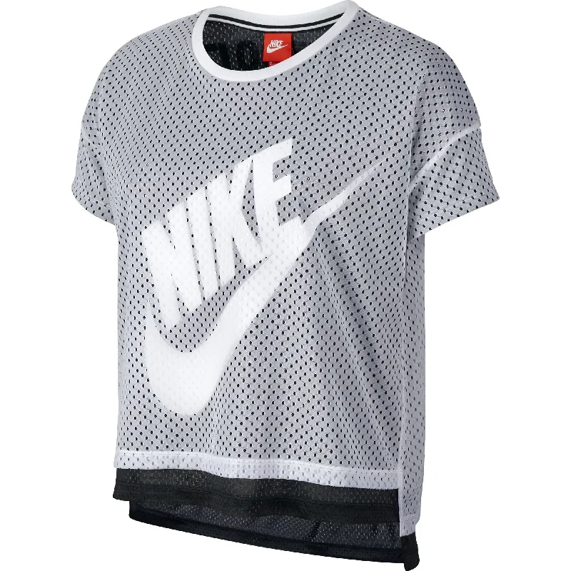 Nike Crop Mesh Women's T-Shirt Athletic White/Black-- Graphic T-Shirt Round Neck Polyester Nike Crop Mesh Women's T-Shirt Athletic White/Black-- Graphic T-Shirt Round Neck Polyester