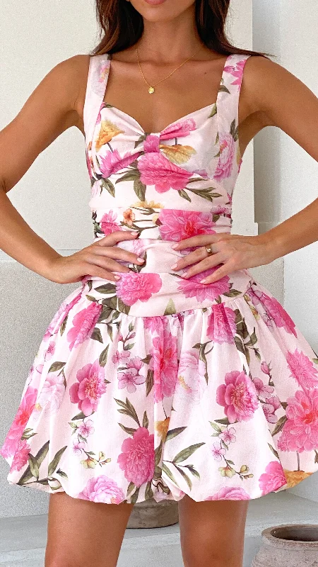 Pixie Mini Dress - Pink Floral Trendy Button-Detail Mini Dress