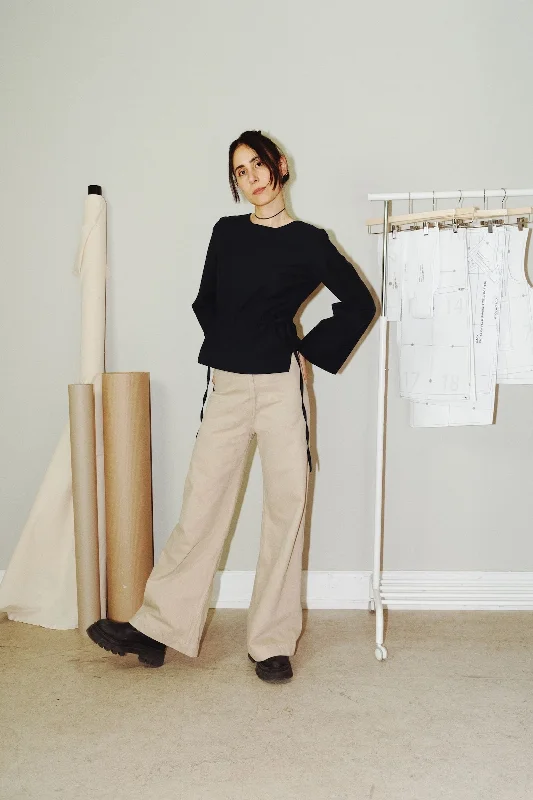 Puff and Pencil Tie Waist Blouse & Cone Sleeve Frilled Cuff Blouse