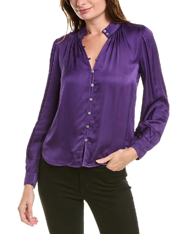 Bella Dahl Shirred Button Up Blouse Elegant Peplum Blouse