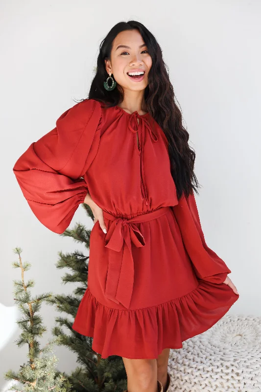 FINAL SALE - Sensational Darling Rust Mini Dress - DOORBUSTER Fashionable Mini Dress with Frills FINAL SALE - Sensational Darling Rust Mini Dress - DOORBUSTER Fashionable Mini Dress with Frills