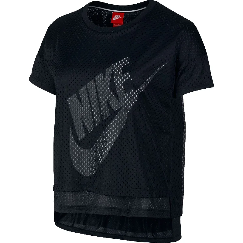 Nike Crop Mesh Women's T-Shirt Black/White-- Oversized T-Shirt Spandex breathable