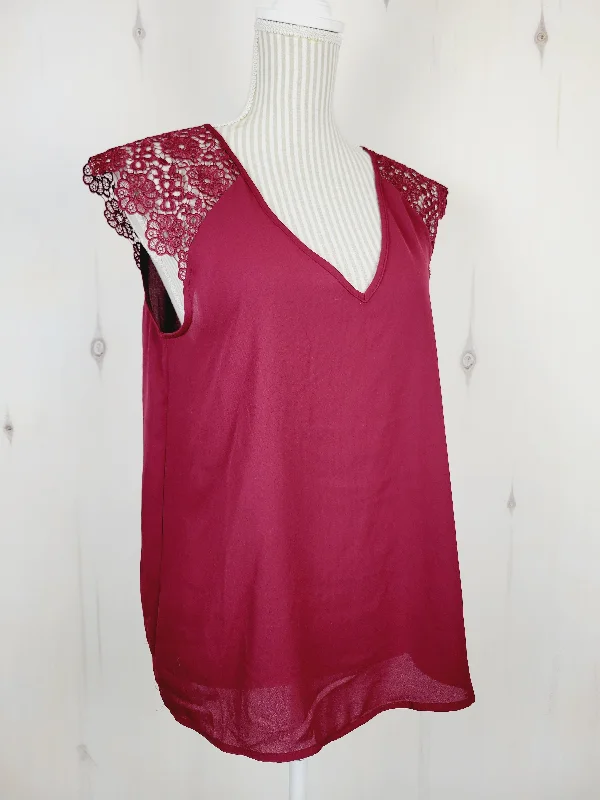 JOE FRESH MAROON LACE SHOULDER BLOUSE LADIES MEDIUM PRE-LOVED Floral Print Blouse