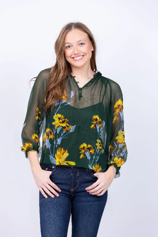 Christy Lynn Karla Blouse in Green Orchid Feminine Puff Blouse