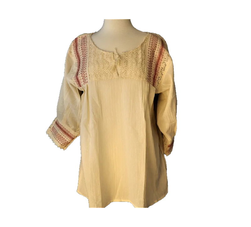 Mexican Telar  Accent Design Blouse Soft Pastel Blouse