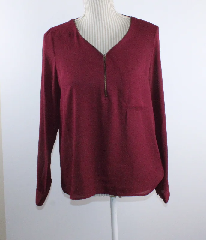 FOREVER 21 MAROON BLOUSE LADIES MEDIUM PRE-LOVED Embroidered Floral Blouse