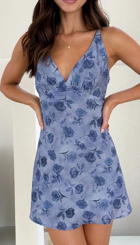 Halina Mini Dress - Blue Rose Stylish Plaid Mini Dress