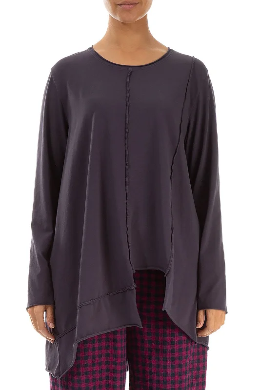 Asymmetrical Vintage Violet Cotton Blouse Satin Long Blouse