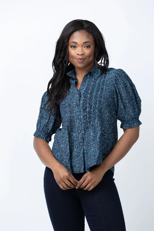 Trovata Jess Blouse in Blue Ridge Ditsy Smart Casual Blouse