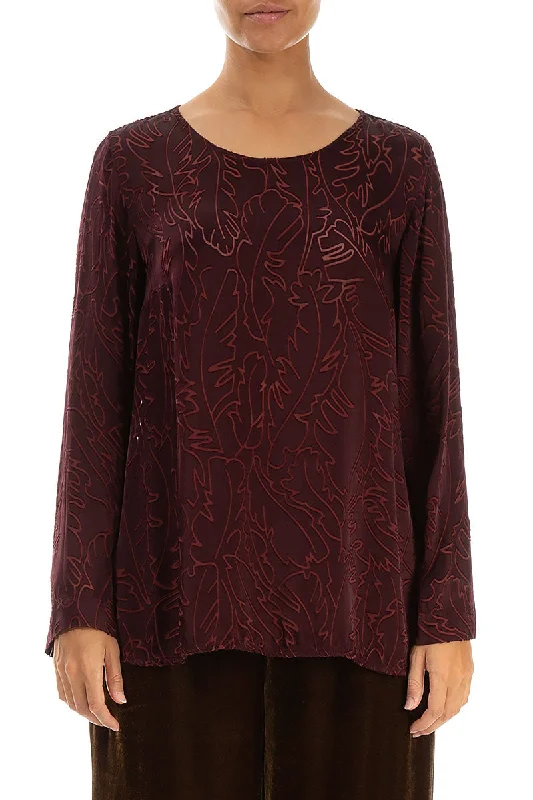 Devoré Feather Merlot Silk Blouse Smart Casual Blouse