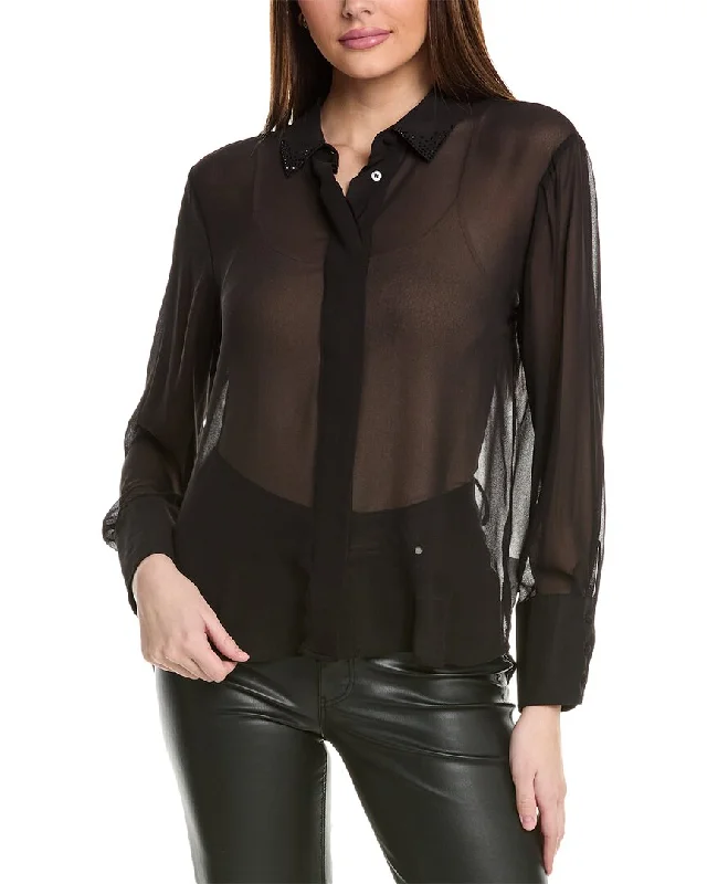 Vince Camuto Sheer Blouse Embroidered Cotton Blouse
