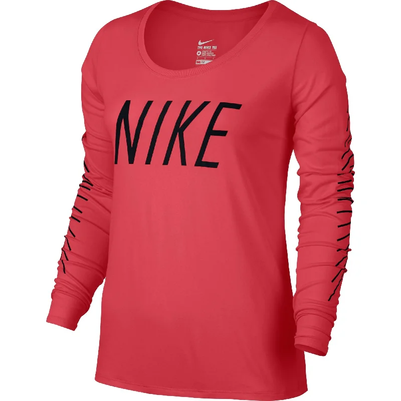 Nike Women's Legend Long Sleeve T-Shirt Black/Red-- Elegant Classic Vintage