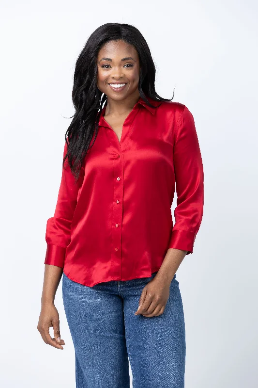 L'Agence Dani 3/4 Sleeve Blouse In Garnet Red Off-Shoulder Wrap Blouse