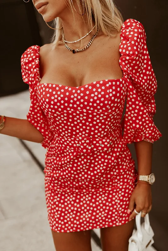 Daisy Print Belted Backless Mini Dress Cozy Knitted Mini Dress