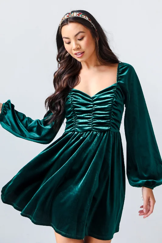 FINAL SALE - I'm Enchanted Hunter Green Velvet Mini Dress Trendy Lace Mini Dress